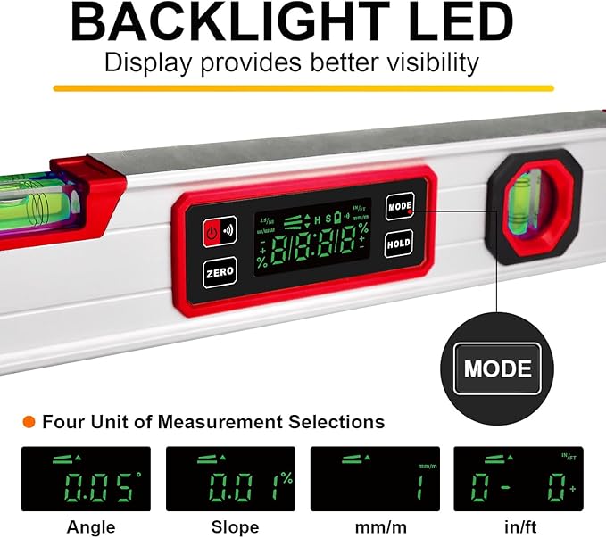 eOUTIL 15.7-Inch Digital Torpedo Level & Angle Finder – IP54 Waterproof