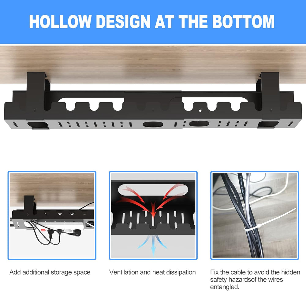 2PACKS Cable Management Under Desk Tray Adjustable Large Under Table Cord Wir...