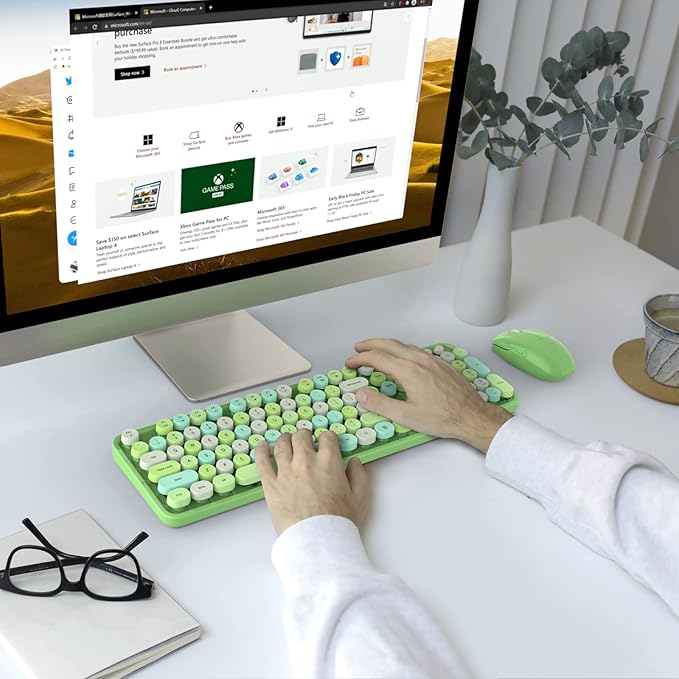 MOFII Wireless Keyboard and Mouse Combo, 2.4GHz Retro Full Size Typewriter