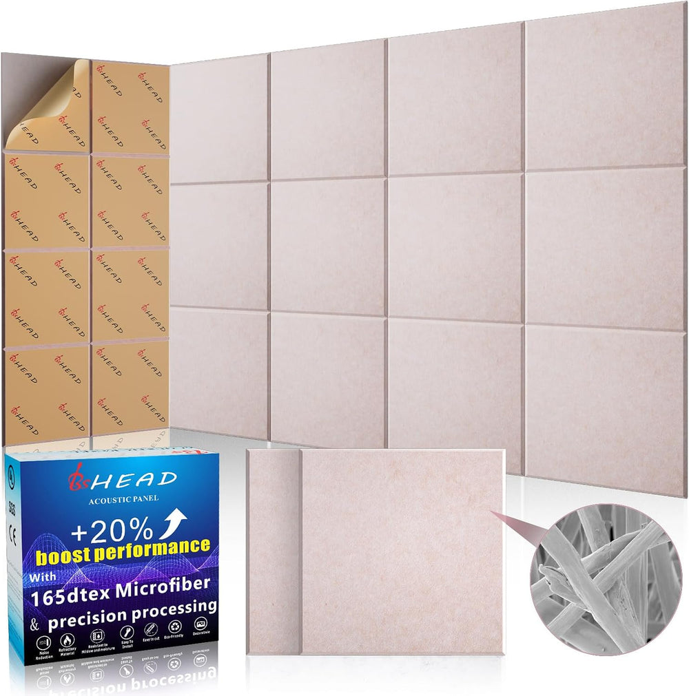 BSHEAD 15 pcs 165dtex Microfiber Acoustic Panels ，Self-Adhesive Soundproof Wall