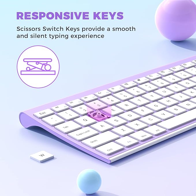 Wireless Keyboard and Mouse, Vssoplor 2.4GHz Rechargeable Compact Quiet