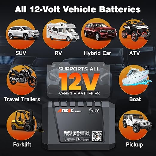 ANCEL BM300 12V Battery Monitor, Cranking System Test & Alarm