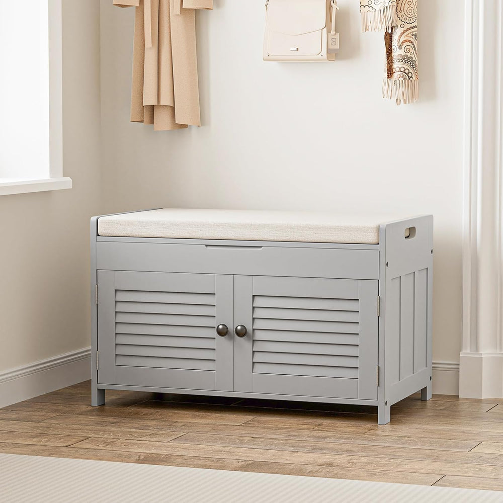 WARMHONIU Shoe Storage Bench with 2 Drawers Storage & Cushioned Seats