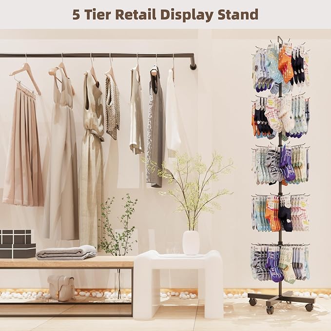 YEOOE Retail Display Racks 5 Tier Spinning Display Stand, Movable Shop Spinner