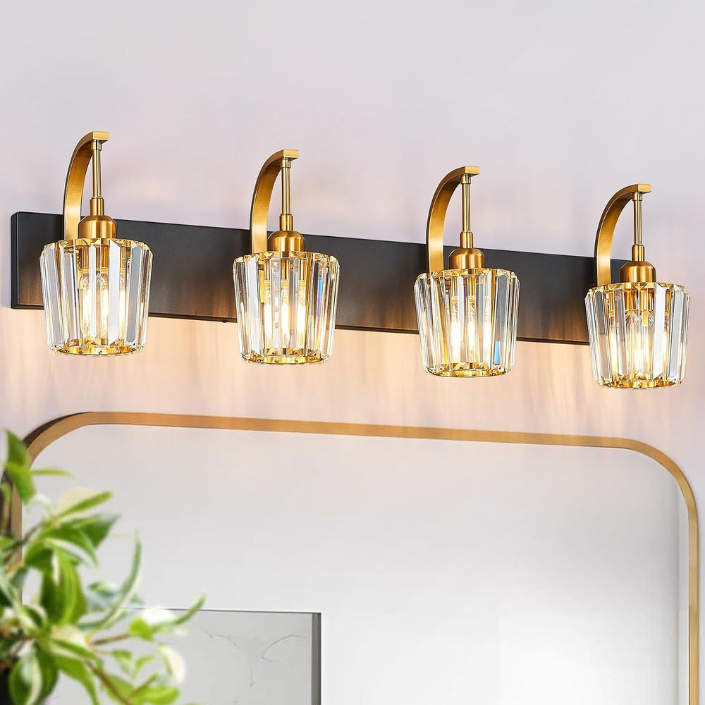 FDPBY Modern Bathroom Vanity Light, 4-Light Black Gold Wall Sconce