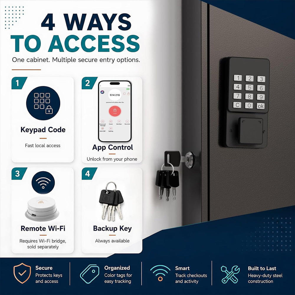 60 Key Lock Box Wall Mount, Smart Key Cabinet with Keypad for Office