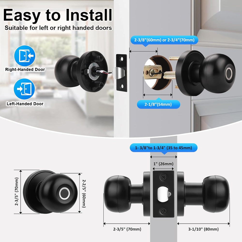 KNOBWELL Smart Door Knob, Fingerprint Door Lock Smart Lock Biometric Door Loc...
