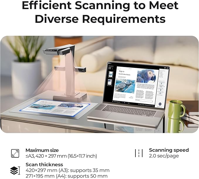 CZUR ET16 Plus Advanced Book & Document Scanner, 2nd Gen Auto-Flatten&amp...