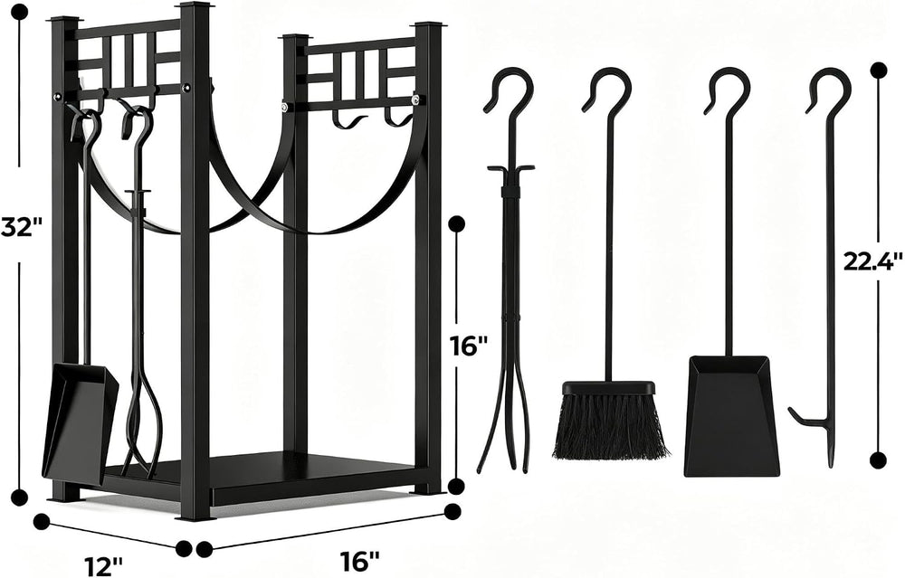 AMAGABELI GARDEN & HOME 32in Large Firewood Rack Fireplace Tools Set Wood...