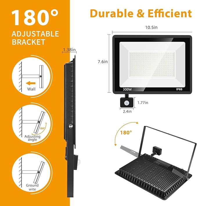 YANYCN 2 Pack 300W LED Motion Sensor Flood Light, LED Work Light