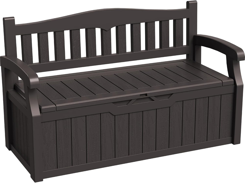 Greesum 80 Gallon Storage Bench Outdoor Deck Box with Armrest, Brown