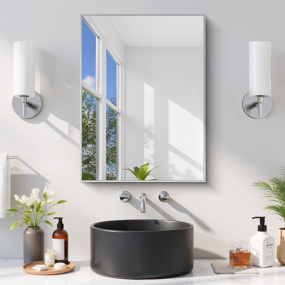 Silver Bathroom Mirror for Wall, 18x24 Inch Rectangle Mirror