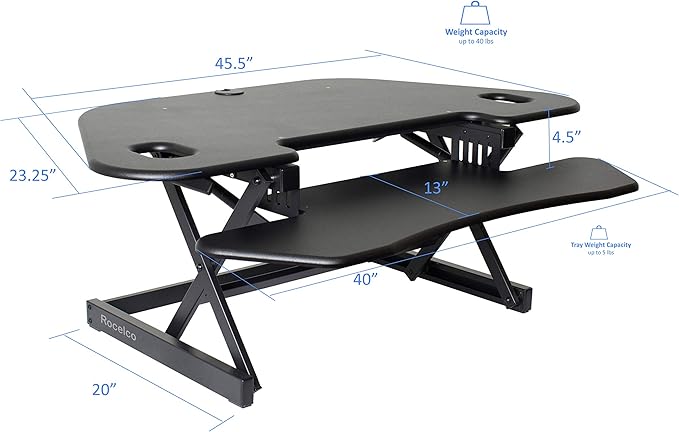Rocelco 46" Height Adjustable Corner Standing Desk Converter