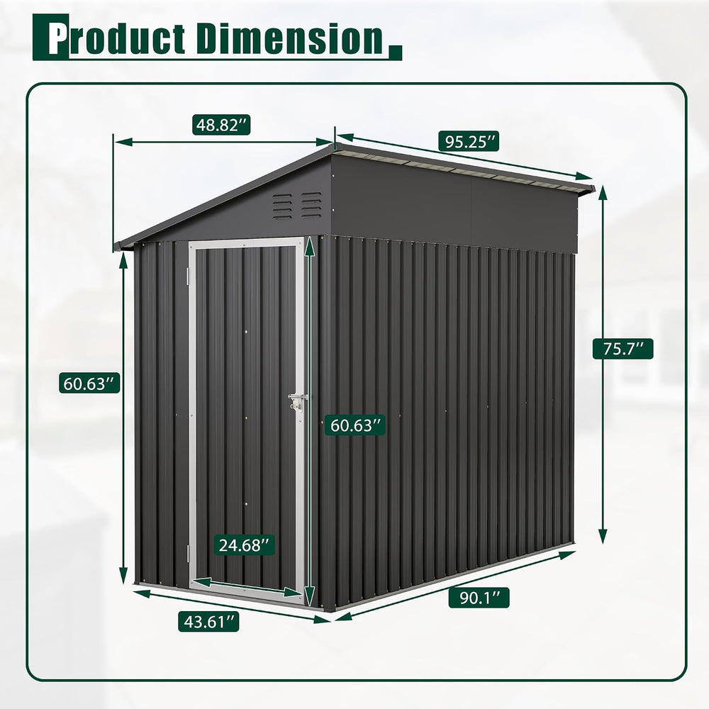 4 x 8 FT Metal Outdoor Storage Shed w/Foundation, Lean to Storage Sheds with ...