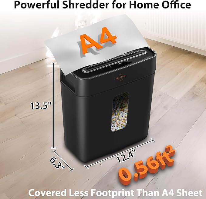 VidaTeco Paper Shredder for Home Use 6-Sheet Cross-Cut Shredder, Also Shred