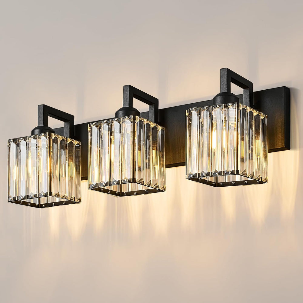 FDPBY Modern Bathroom Vanity Light 3-Lights Black Crystal Wall Lamp Bathroom