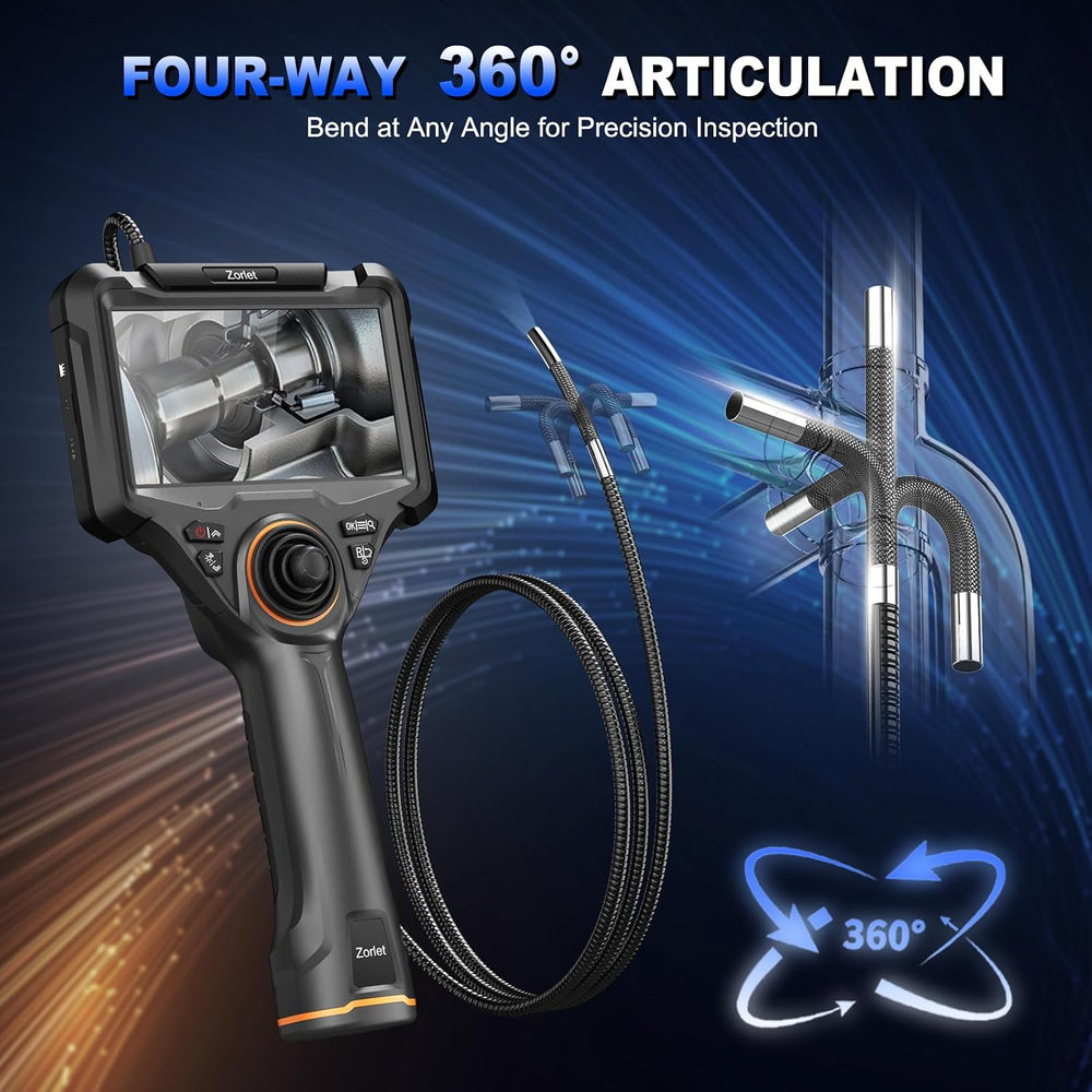4-Way Articulating Borescope, 0.25in/6.3mm Probe, 5" Screen, 5FT
