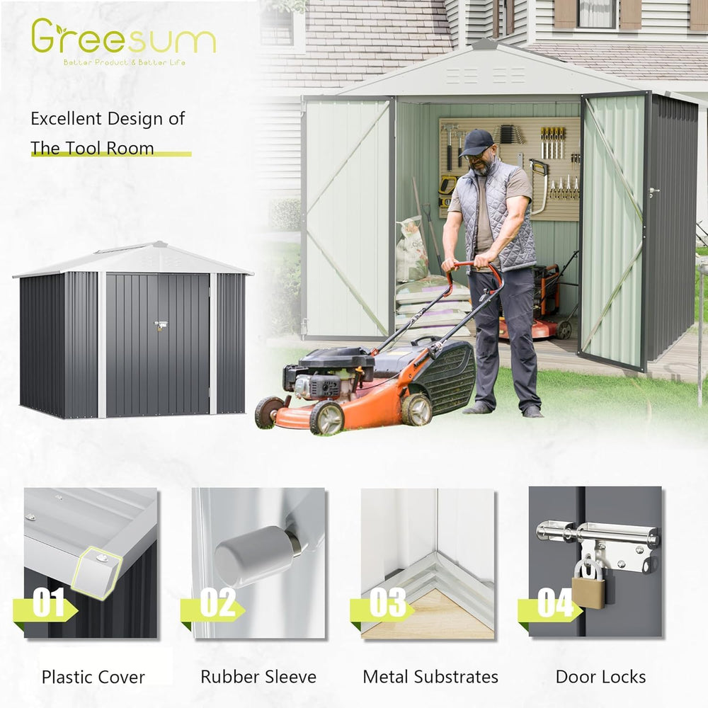 Greesum 8x6FT Outdoor Storage Shed, Gray