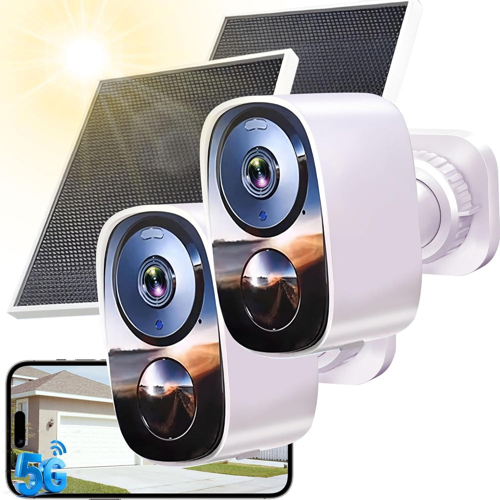 2 Pack 2.4G&5G Solar Security Cameras Wireless Outdoor with Free Cloud