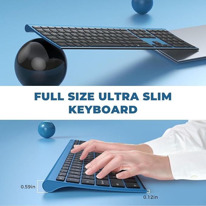 Wireless Keyboard and Mouse, Vssoplor 2.4GHz Rechargeable Quiet Full-Size
