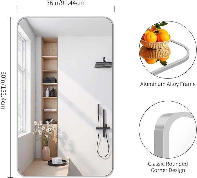 FORBATH 60x36 Inch Silver Bathroom Mirror