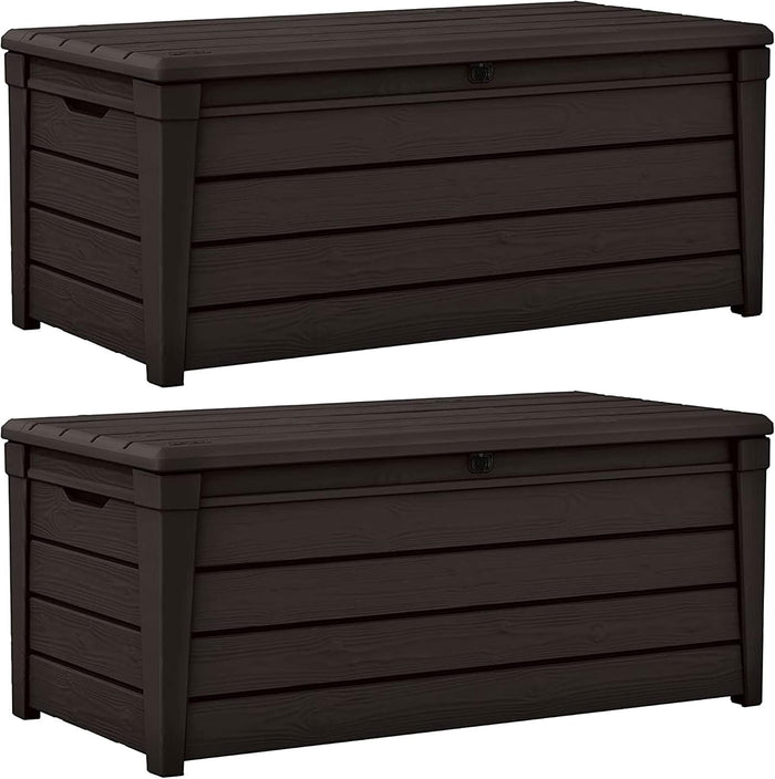 Keter Brightwood Outdoor Storage Deck Box, 120 Gallon, Brown, 2-Pack