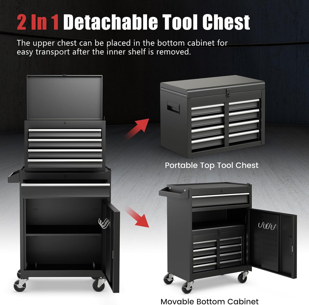 TANGZON Rolling Tool Chest Combo, Heavy Duty Lockable Tool Cabinet with Wheel...