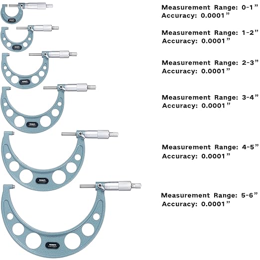 REXBETI 6Pcs Outside Micrometer Set, 0-6" Machinist Micrometer, Ultra-Pr...