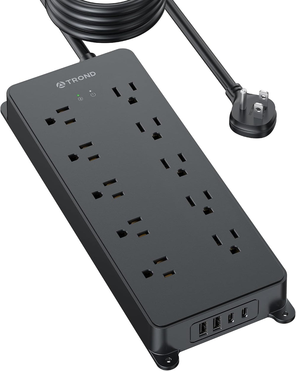 TROND Power Strip Surge Protector, Flat Plug 15ft Long Extension Cord, 10