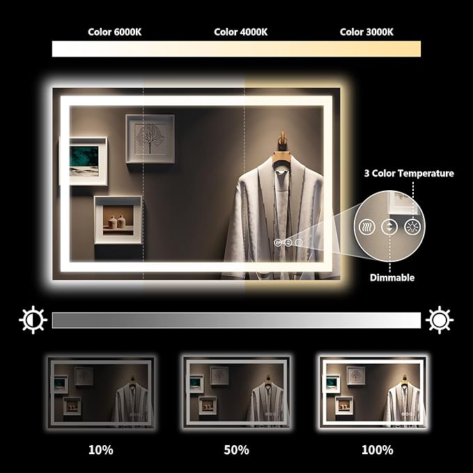 YEELAIT 48x32 Inch LED Bathroom Mirror