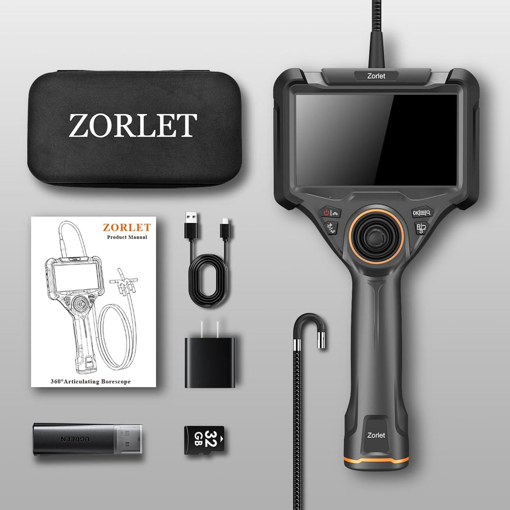 4-Way Articulating Borescope, 0.25in/6.3mm Probe, 5" Screen, 5FT
