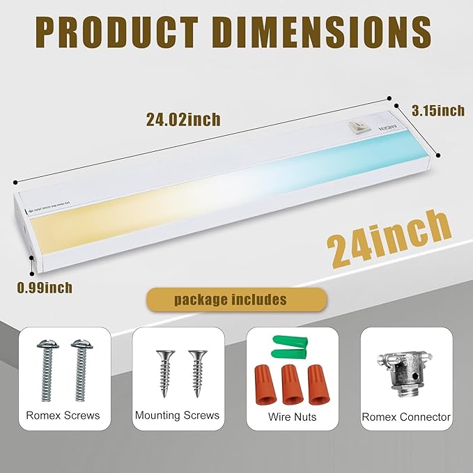 Ansen Hardwired Under Cabinet Lighting, 24in 18W LED Light