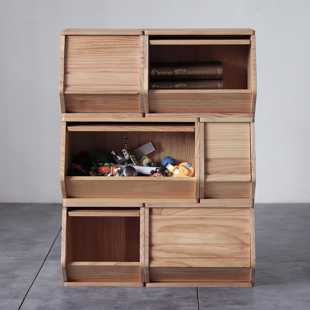 Stackable Solid Wood Storage Chests, Modular Bins with Lids,11.75"W