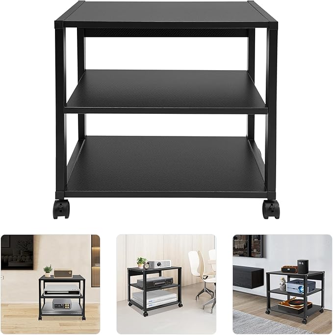 3-Tier AV Media Stand Rack, Mobile & Space-Saving Design, DVD Players,
