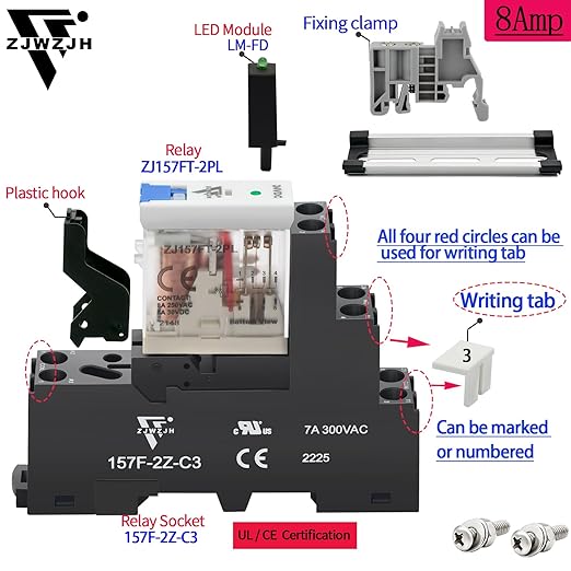 UL Listed 6 Pcs 8-Amp Electromagnetic Relay 24V DC Relay DPDT 2NO 2NC 8Pin