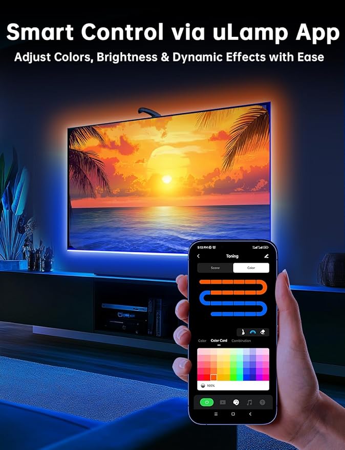 FFJ TV LED Backlight with Sensor, 14.7ft Cuttable RGB Lights That Change with TV