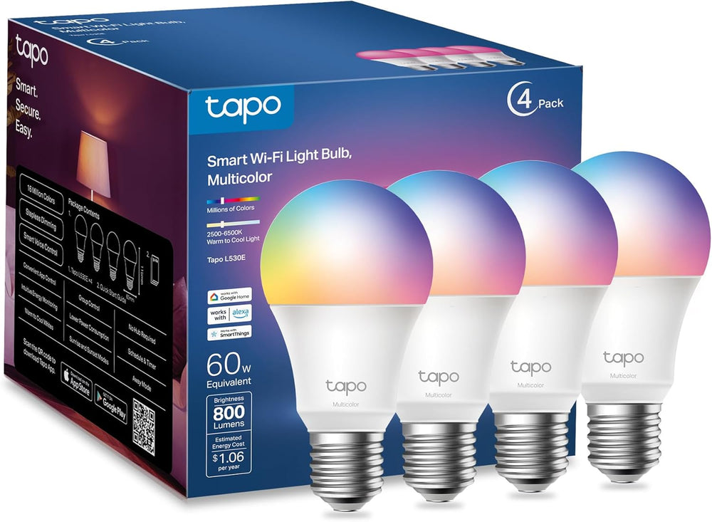 Tapo TP-Link Smart Light Bulbs, 16M Colors RGBW, Compatible (4-Pack)