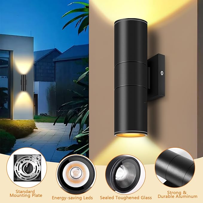 RIDALUX Outdoor Wall Light Cylinder Waterproof : 2 Pack Exterior Fixtures Wall