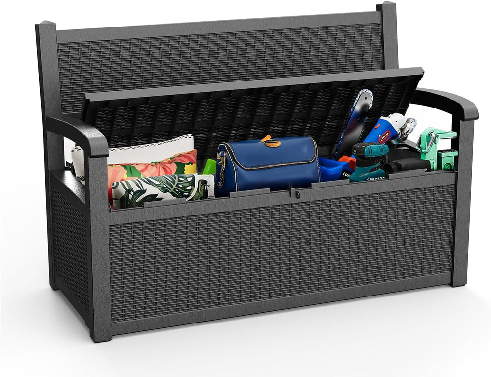 EasyUp 80 Gallon Outdoor Storage Bench Lockable Deck Box Outdoor Storage Box ...