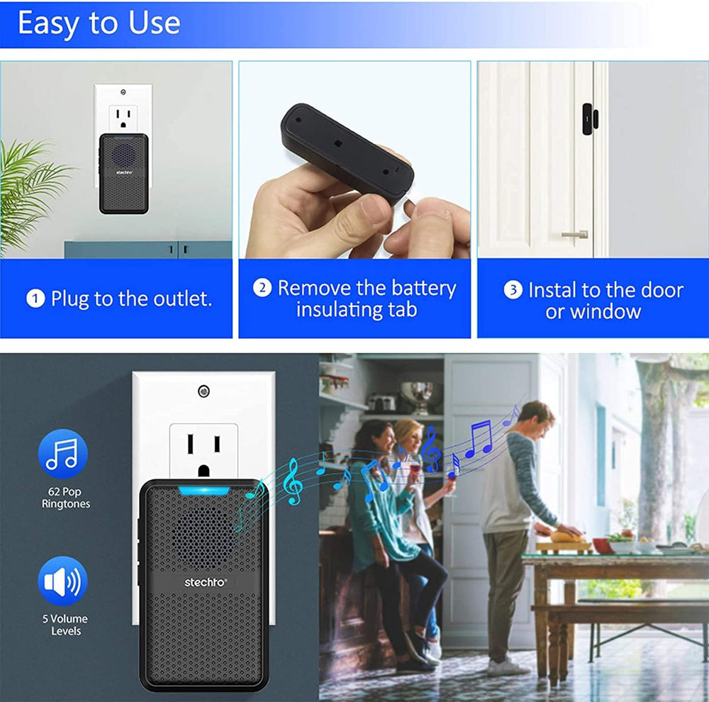 Stechro Door Chime, Wireless Door Open Contact Sensor Alarm