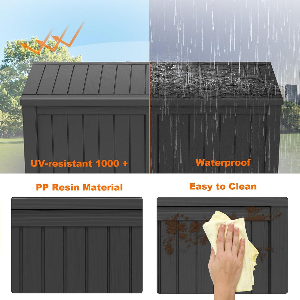 DRATO 150 Gallon Outdoor Storage Box Waterproof, Resin Large Deck Box for Pat...