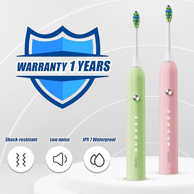 7AM2M Rechargeable Sonic Electric Toothbrush 2 Pack, Soft Toothbrushes