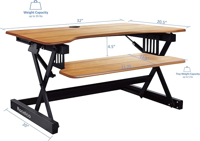 Rocelco 32" Height Adjustable Standing Desk Converter