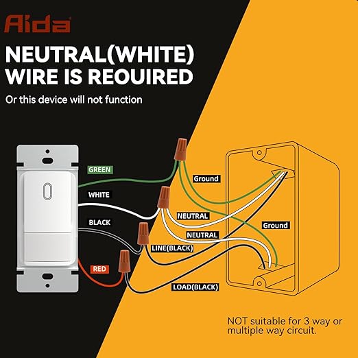 AIDA Single Pole Motion Sensor Light Switch w/Neutral Wire (4 Pack)