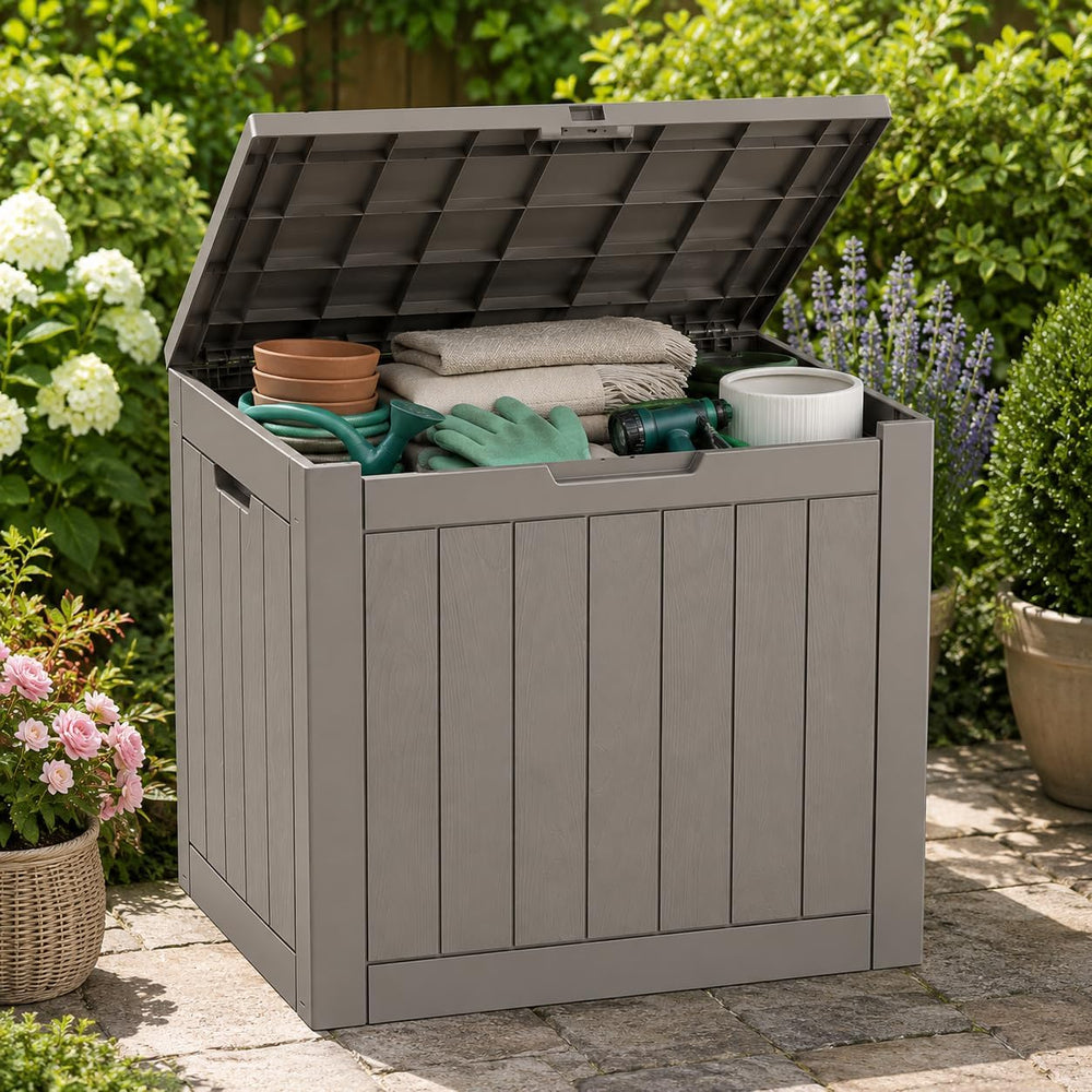 Outdoor Storage Box Resin Deck Box Waterproof Gray Brown 36 Gallon