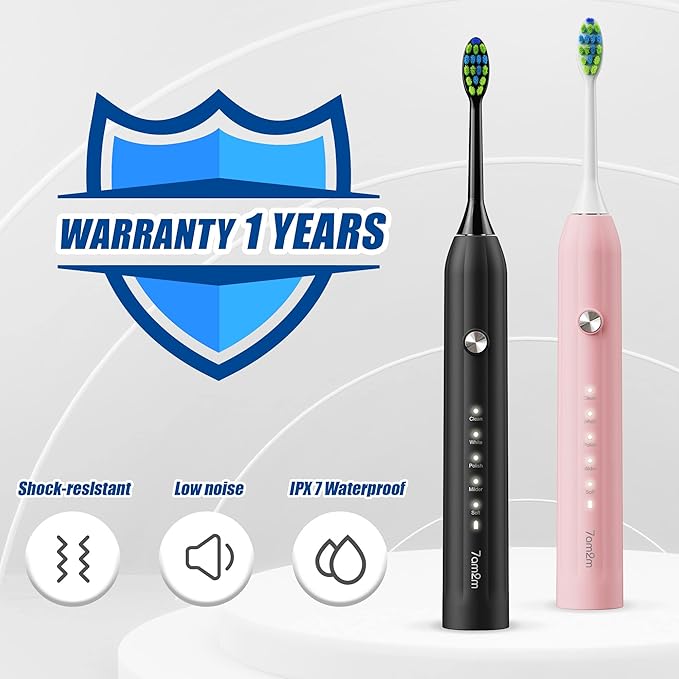 7AM2M Rechargeable Sonic Electric Toothbrush 2 Pack, Soft Toothbrushes
