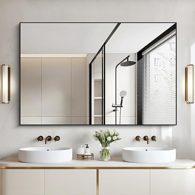 Black Bathroom Mirror for Wall, 30x50 Inch Rectangle Mirrors