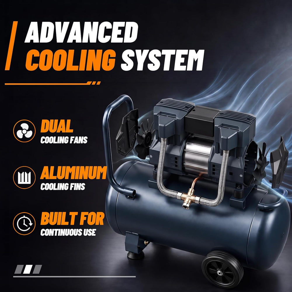 10 Gallon Quiet Oil-Free Air Compressor, Portable Air Compressor with 120 PSI...