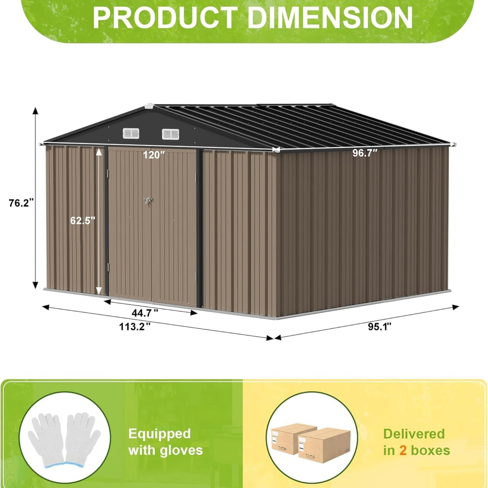 JUMMICO 10 x 8 FT Outdoor Storage Shed, Large Metal Garden Shed & Tool Sh...