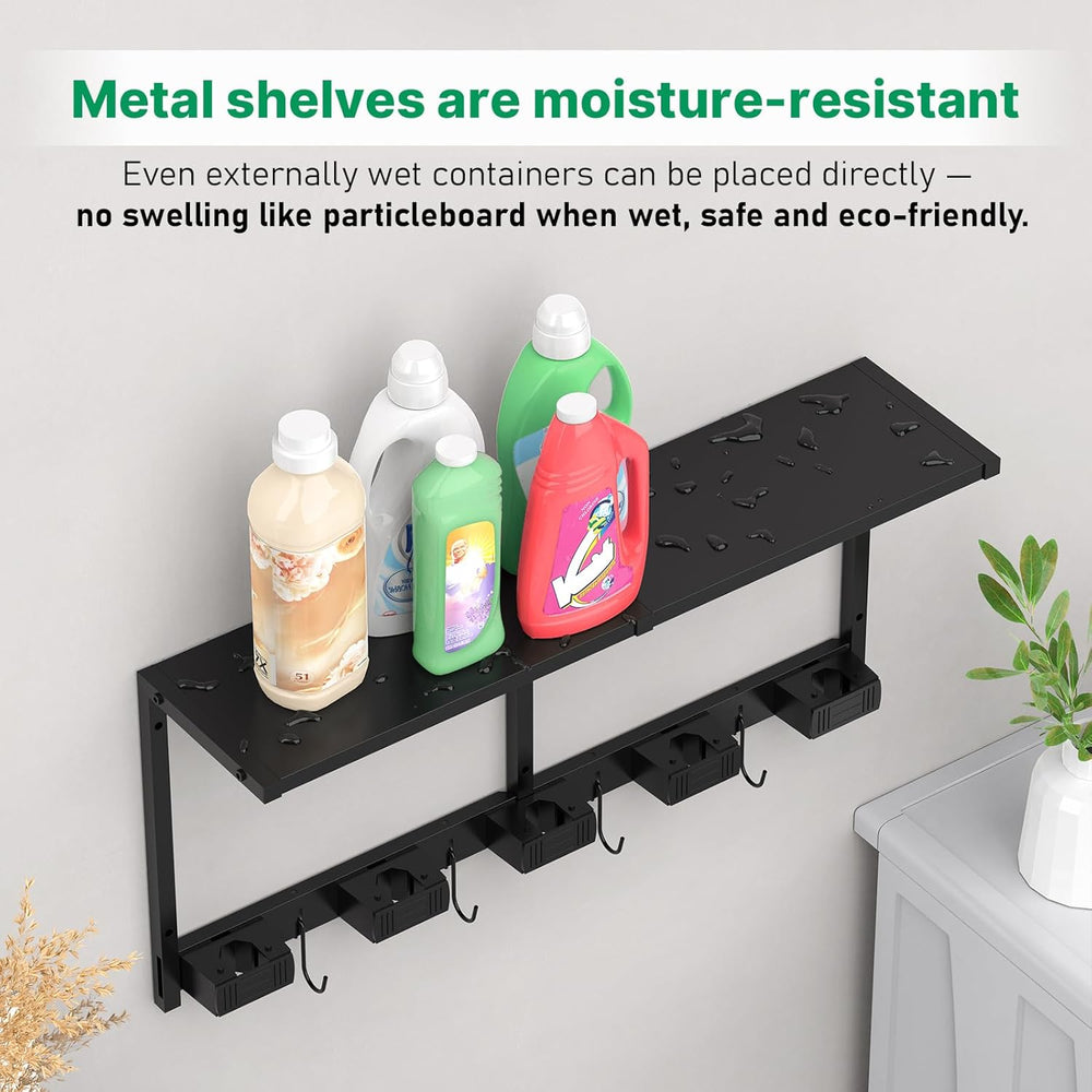 CCCEI Broom Holder Wall Mount with Metal Shelf, Black, 1